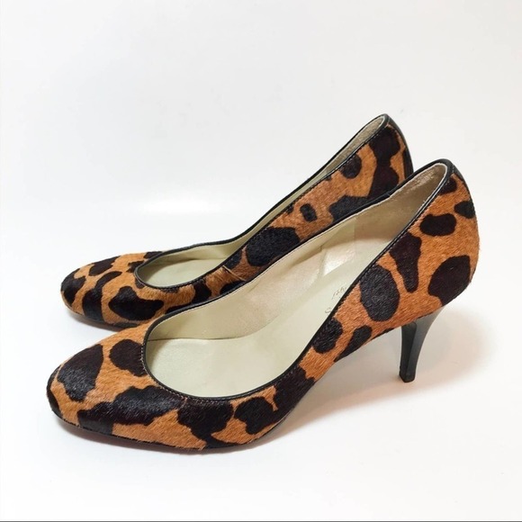 Talbots Brown Calf Hair Animal Print Leather Heels 6 - Picture 1 of 8